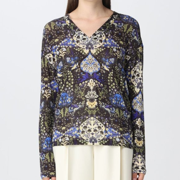 NWT$620 ETRO Artemis Jersey Sweater Black Ornamental-print V-neck jumper 46 / 10 - Picture 5 of 15